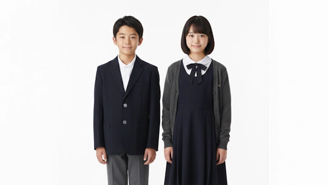 お葬式に最適なモノトーン系の服装をした子供の男の子と女の子
