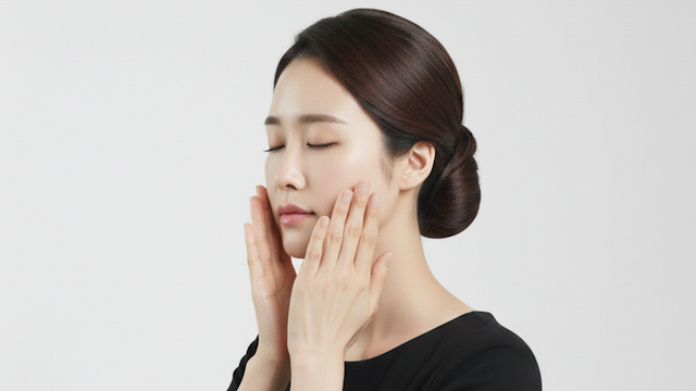 葬式メイクで化粧前にスキンケアをして肌質を整えている女性