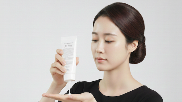 葬式メイクで日焼け止めクリームを顔に塗っている姿の女性