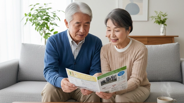 お墓の種類のカタログを資料請求して確認している夫婦