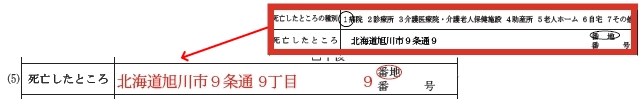 死亡届の死亡したところの書き方_死亡診断書や遺体検案書より転記