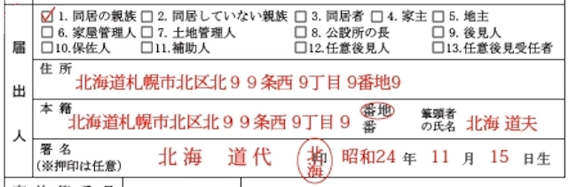 死亡届の届出人の書き方