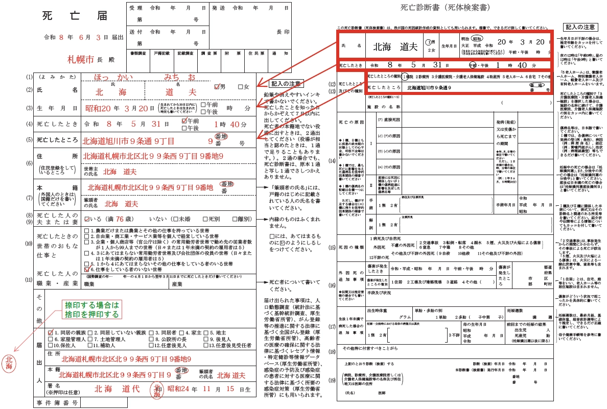 死亡届の書き方の見本_死亡診断書や遺体検案書から転記する